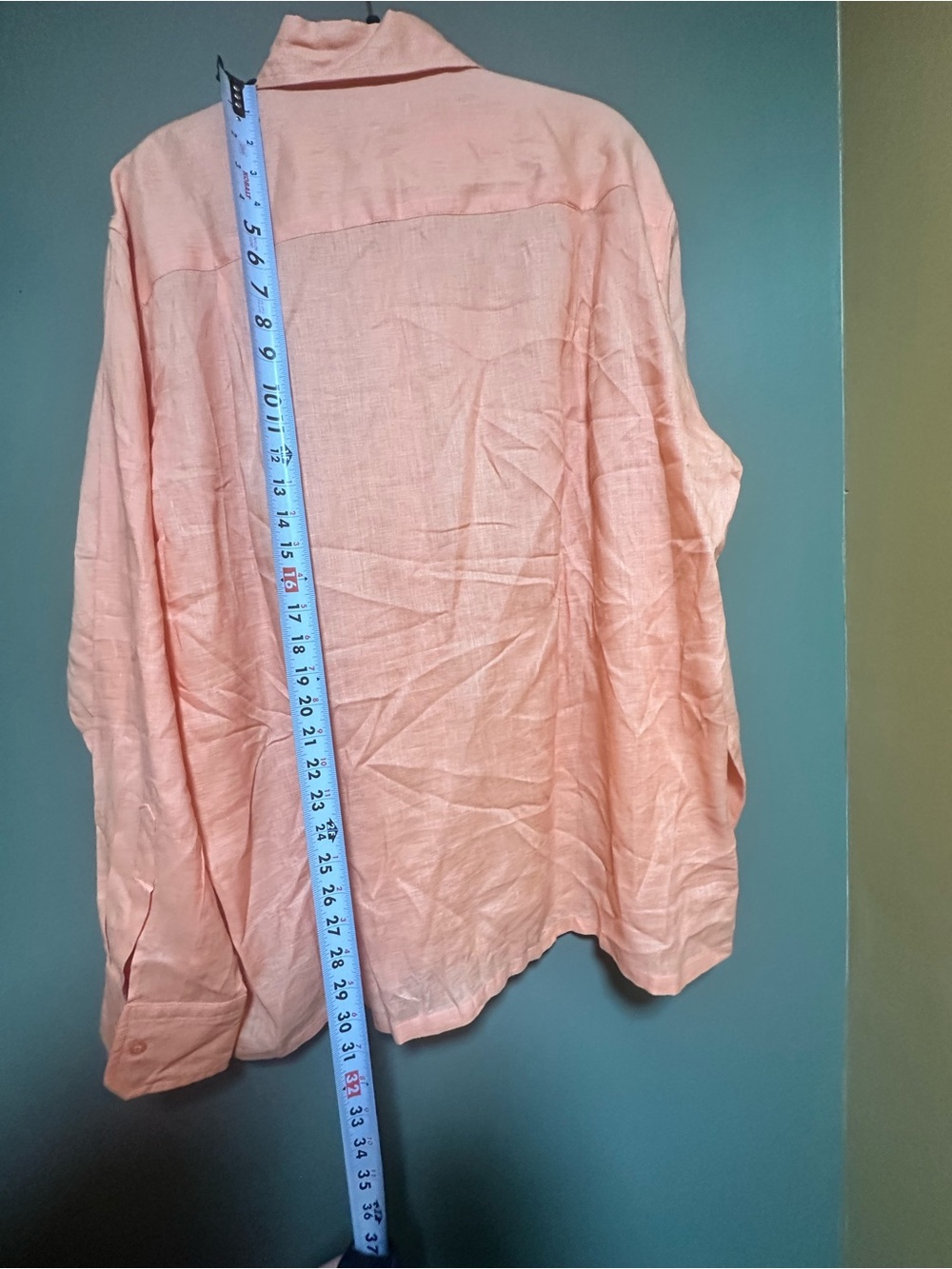 Men’s Peach Linen Long-Sleeve Shirt XXL - Picture 5 of 7